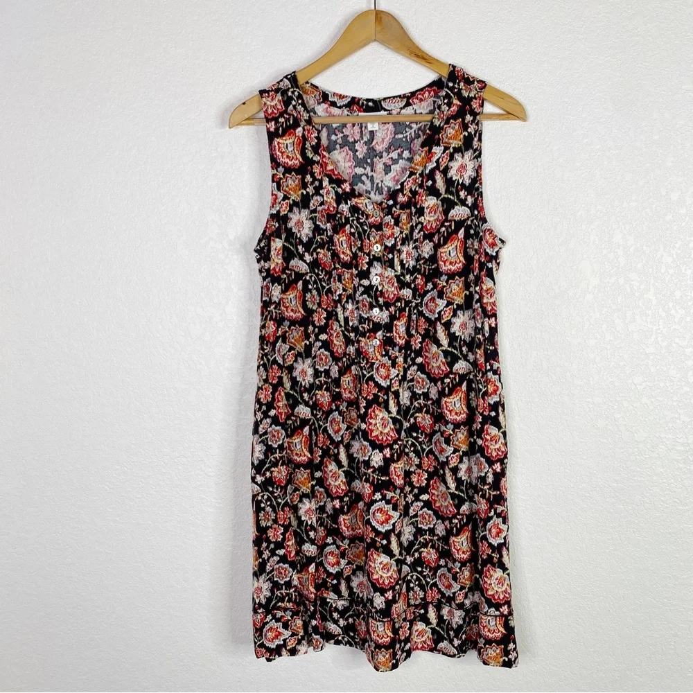J. Jill Black & Multi Color Floral Print Pleated Sleeveless Dress